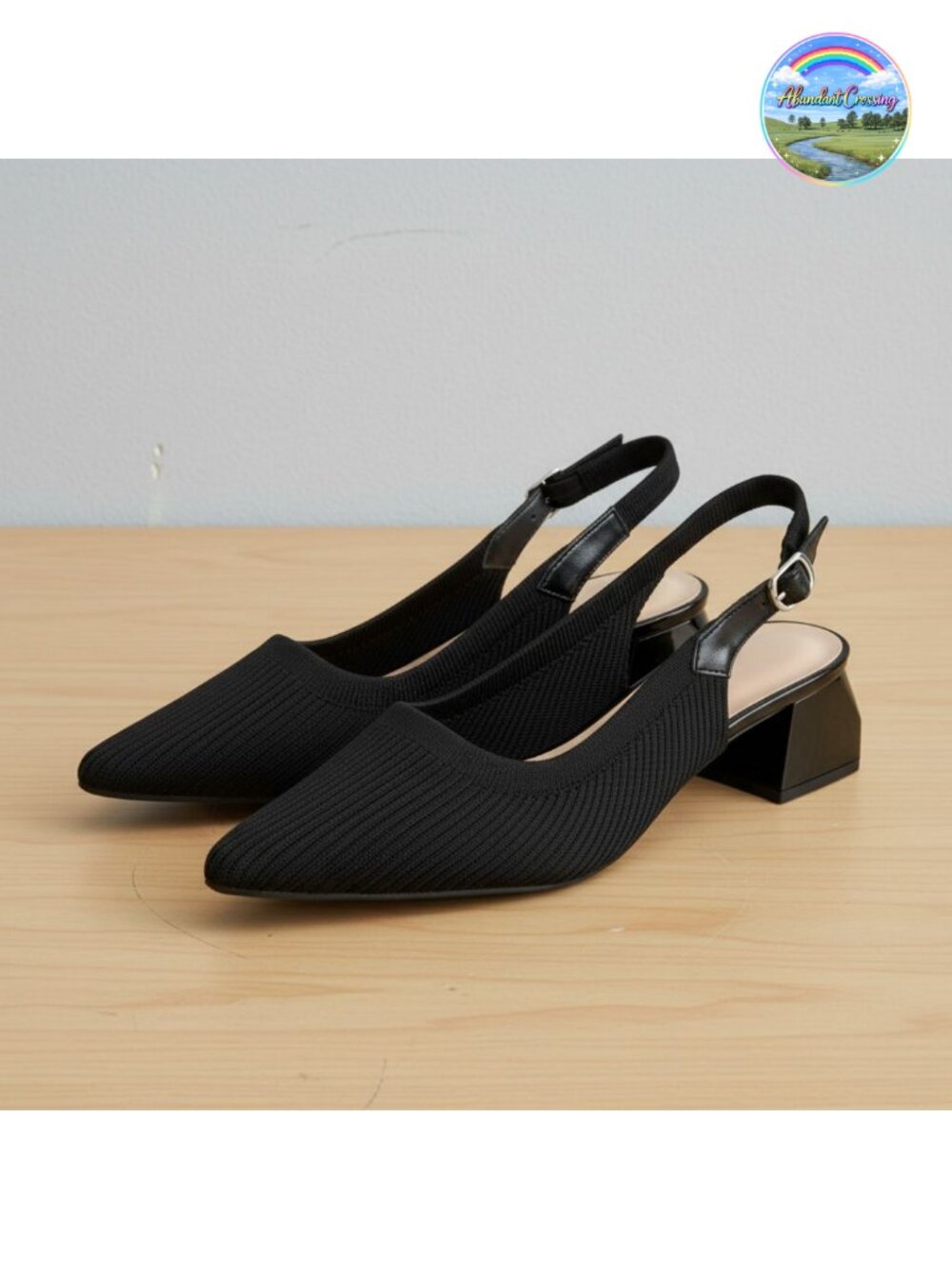 Pointed Toe Knit Slingback Block Heel Pump for Office Casual
